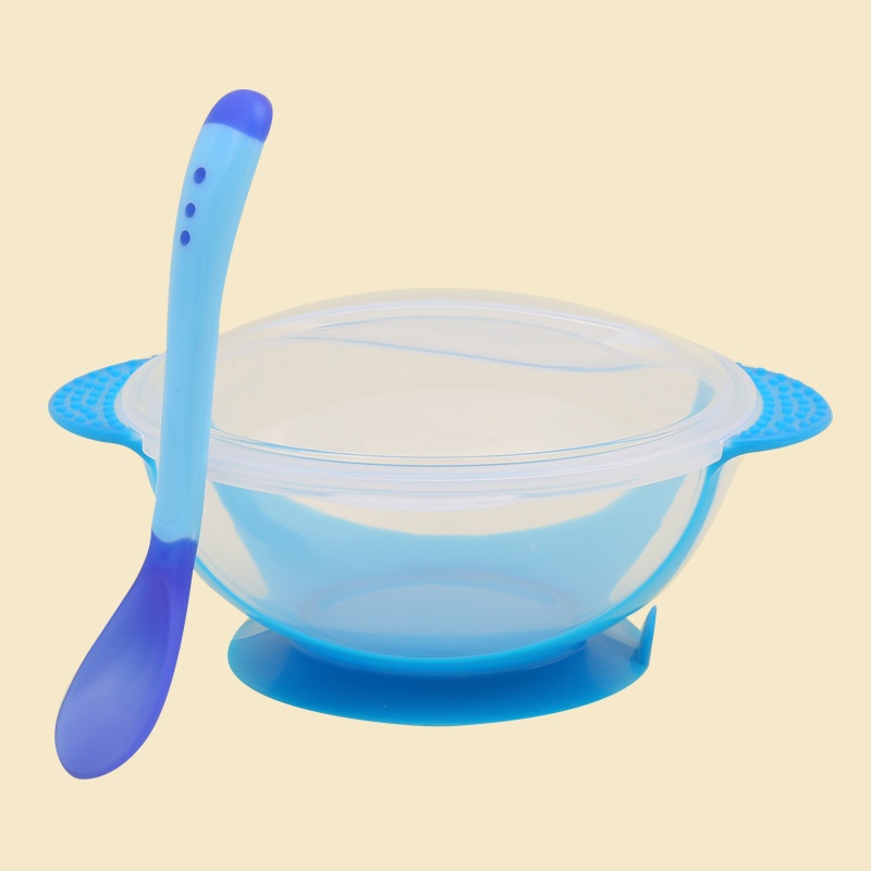 PMB Mangkok Set Bayi Anti Tumpah Sensor Panas Tempat Makan Bayi Silicon Mangkok Anti Slip Alat Makan Bayi FREE Sendok Murah Import