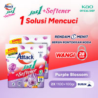 [Paket isi 2] Attack Jaz1 Deterjen Bubuk + Softener Purple Blossom 1100gr +100gr - Bersih & Wangi 28 Hari