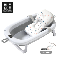 HUGO Foldable Baby Bath Tub / Bak Mandi Bayi Lipat dengan Pengukur Suhu dan Bantal Mandi Tempat Mandi Bayi Portable