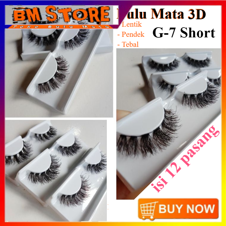 Bulu Mata Palsu 3D lentik pendek - LUSINAN 12 pasang model G7 short