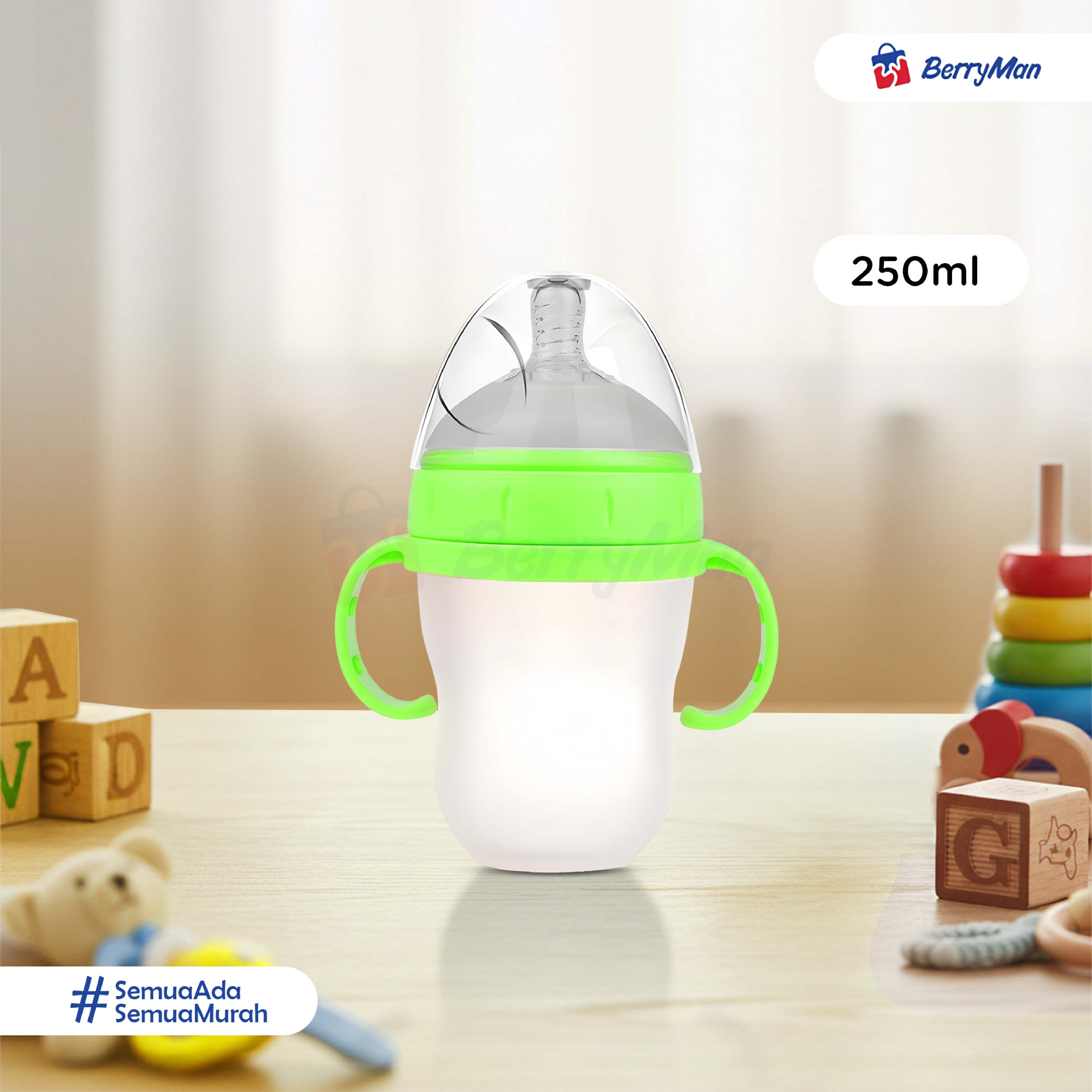 Dot Botol Susu Bayi Silikon 150 & 250 ML Anti Sedak BPA Free Milk Feeding Bottle With Handle