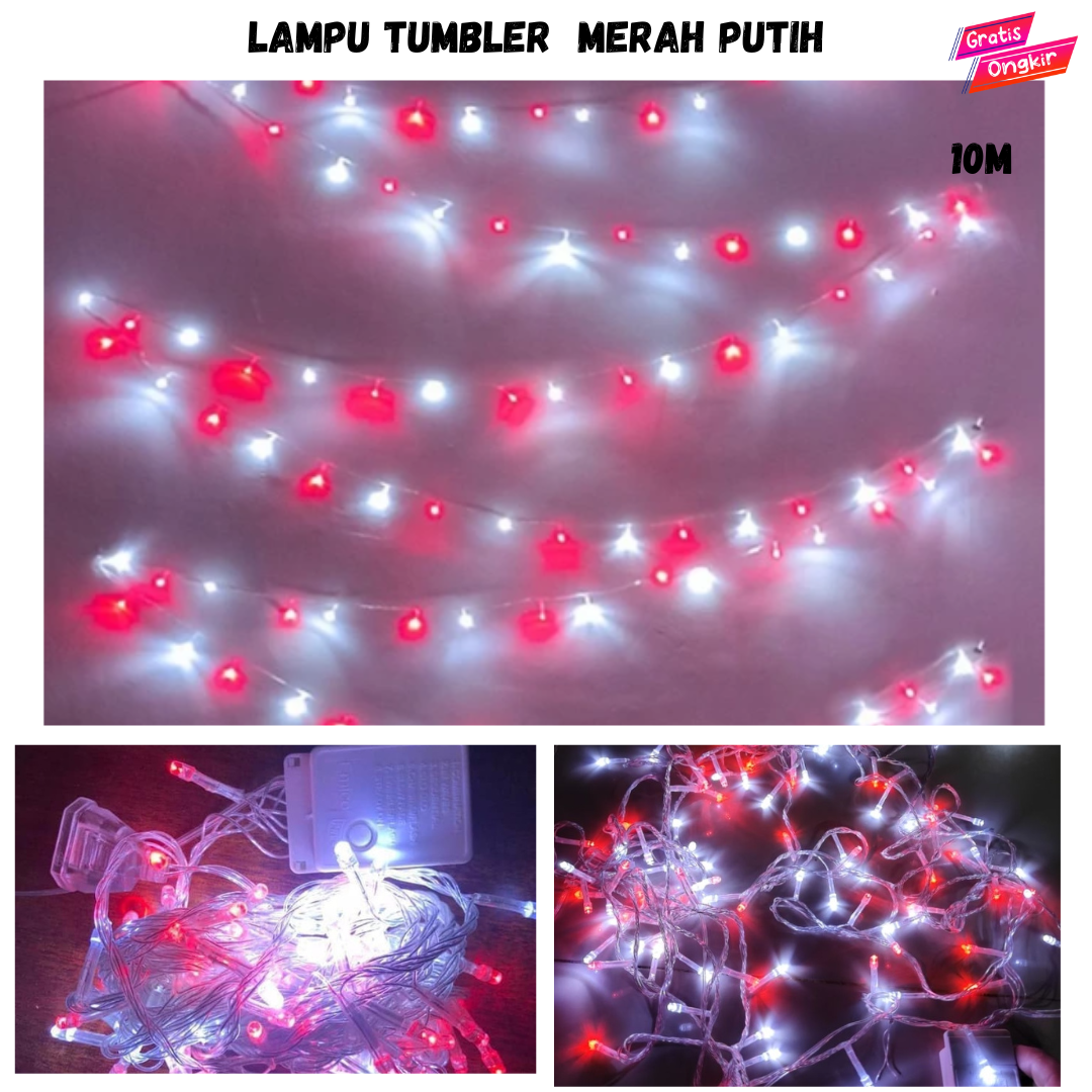 Lampu Tumbler Merah Putih Panjang 10 meter Lampu Hias Dekorasi HUT RI 17 Agustusan
