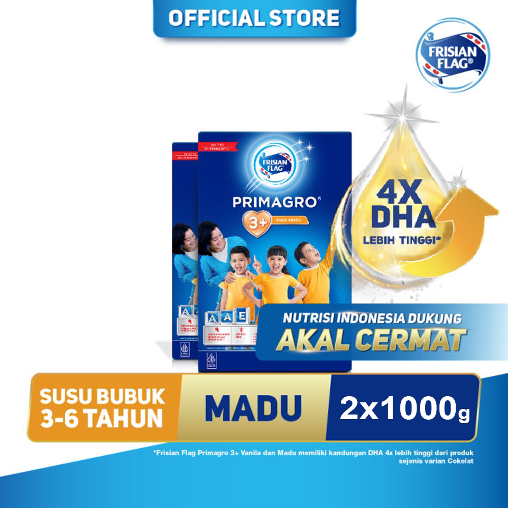 Frisian Flag Primagro 3+ Madu 2x1000gr (3-6 tahun) - Susu Formula Pertumbuhan Anak