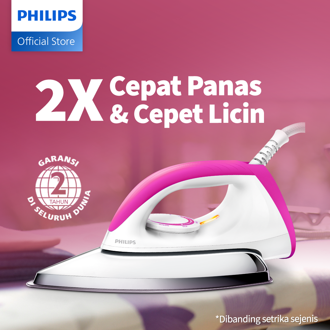 [EXTRA DISKON 20K] Philips Setrika kering HD1173/40 Pink Ceramic 4 Lapis Anti-Lengket seterika ph...