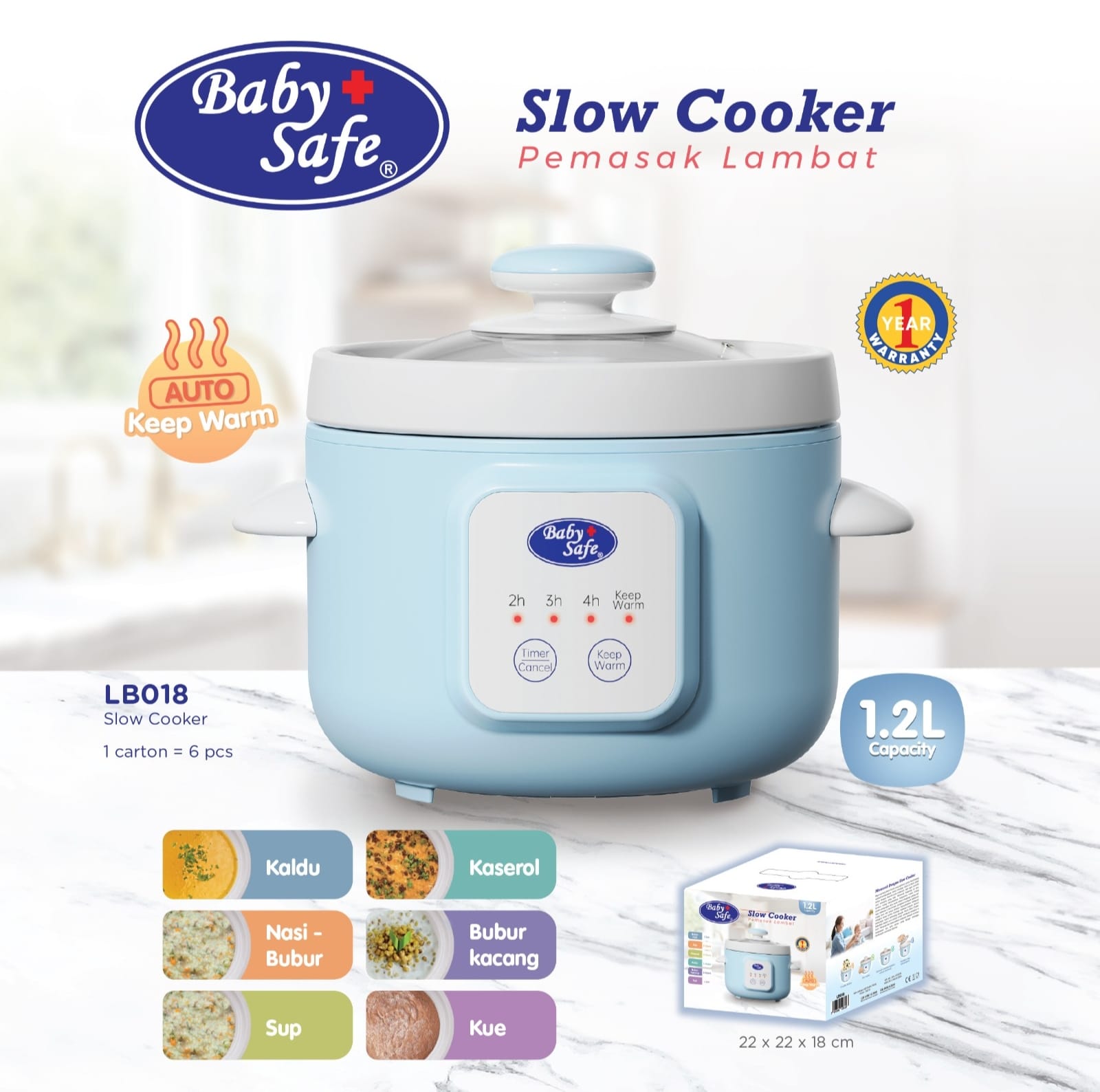 Baby Safe Slow Cooker LB018- 1.2 L BPA FREE Auto Keep Warm