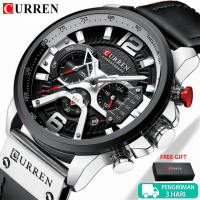 CURREN Jam Tangan Pria Olahraga Modis Kuarsa Kalender Kronograf Militer Analog Kulit Jam Tangan Pria Tahan Air (8329)