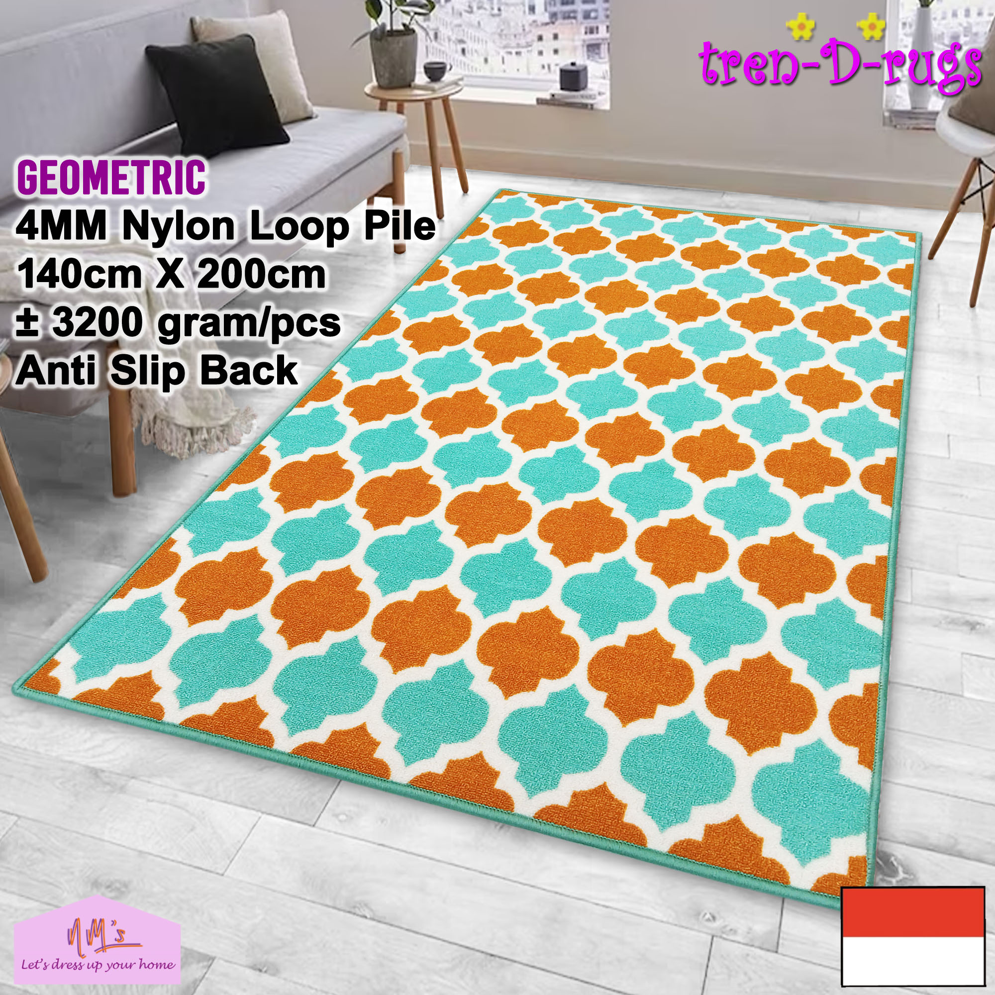 Tren-D-rugs Karpet geometris sweden scandinavian permadani modern bulu alas lantai kamar tidur ruang tamu dekorasi rumah anti slip murah halus 140 cm x 200 cm - NMs