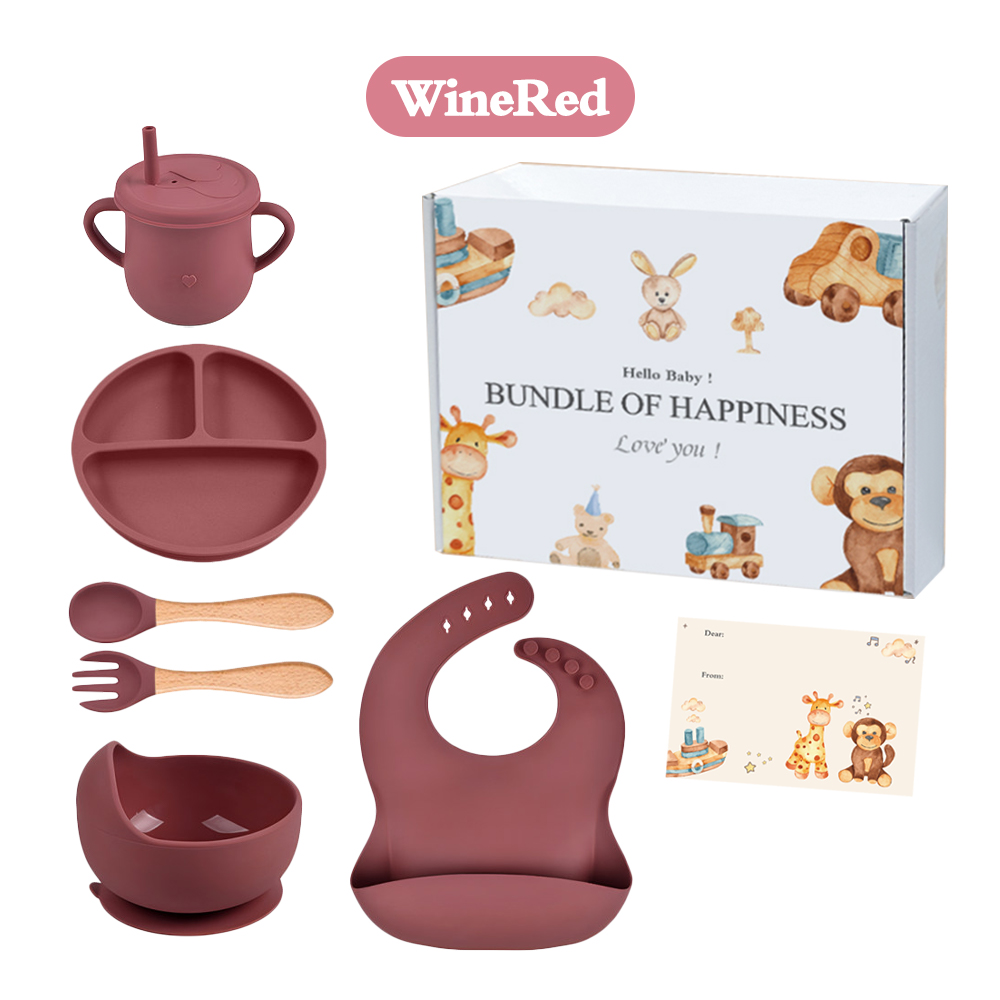 Bevavar 6in1 Peralatan Makan Bayi Silicon Hampers Newborn Baby Feeding Set Mangkok Sendok Anak Bayi Set