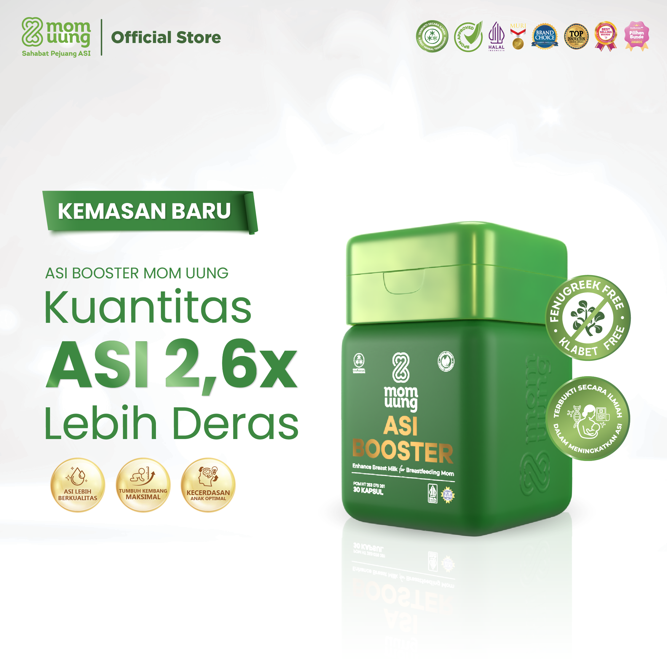 [NEW PACKAGING] Mom Uung ASI Booster 30 Kapsul - ASI 26x Lebih Deras dan Berkualitas - Pelancar ASI