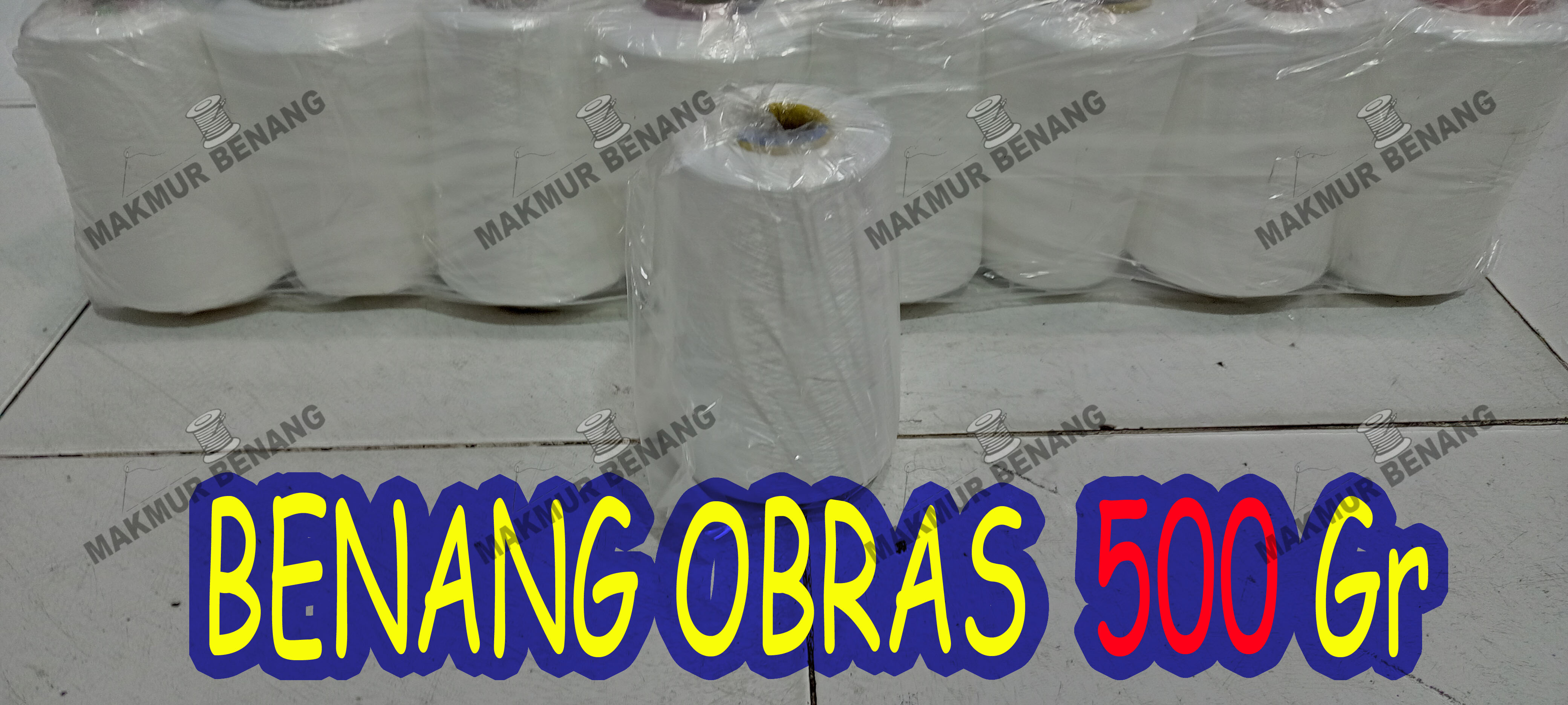 benang obras 500gr atau 1/2 kilo warna putih dan hitam