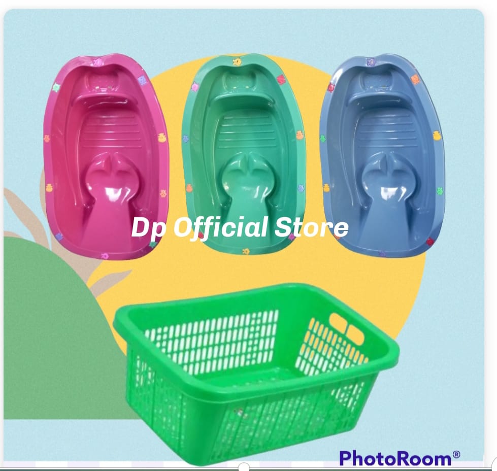 paket hemat 1 set 4 produck bak mandi bayi+keranjang baju+polding 30 stik+hanger doramini isi 12 pcs/baby bathub