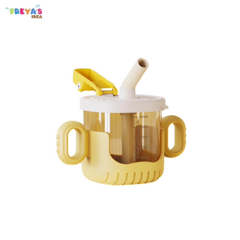 FR-C1053 Gelas Minum Anak Baby Training Cup 300ML Motif Buaya dengan Pegangan dan Sedotan Silikon