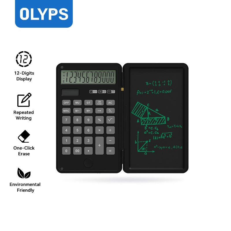 【OLYPS】Kalkulator Foldable Scientific Calculator 12-Digit with Erasable LCD Writing Pad