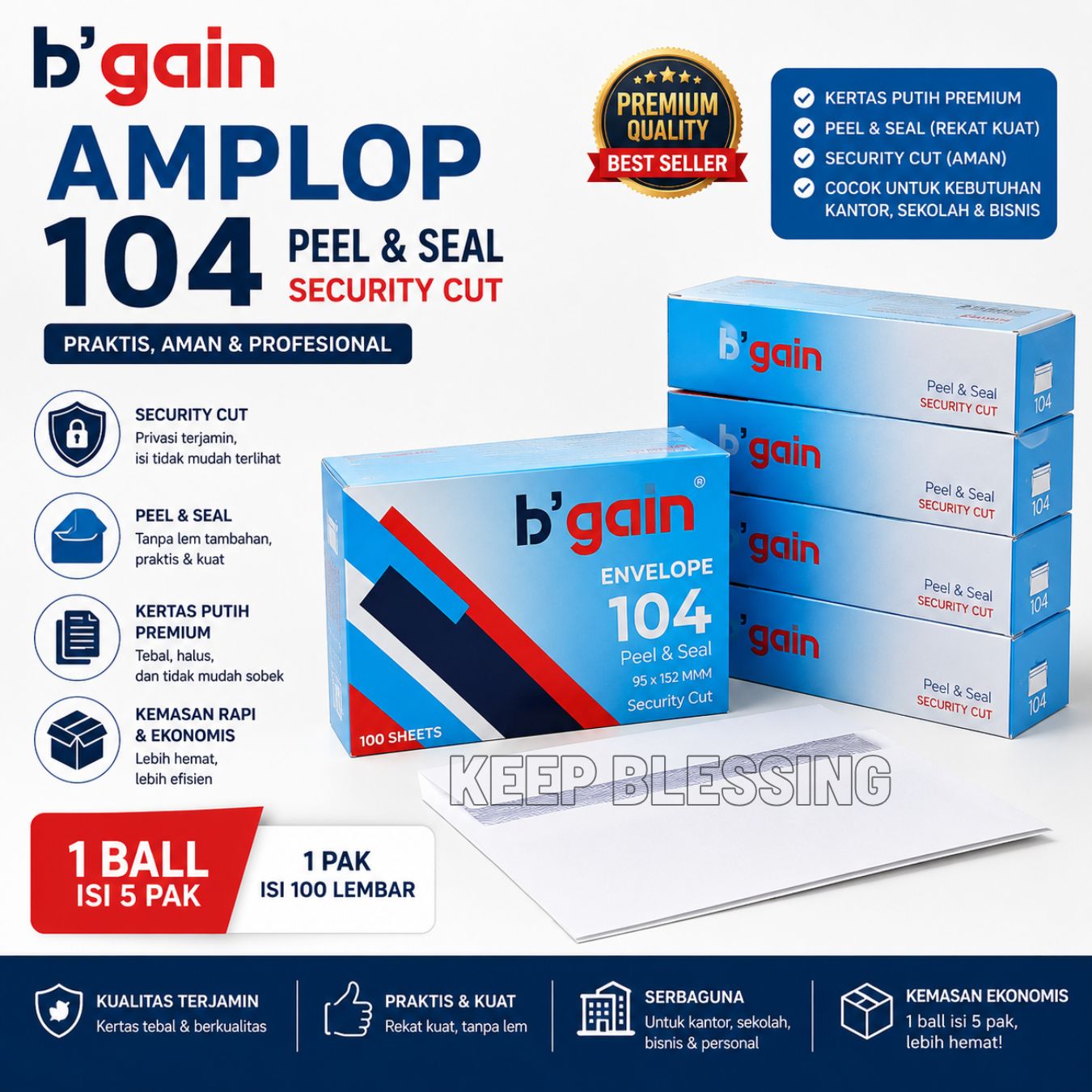 Grosir...! Amplop Grandia Polos Putih+lem (100 Lbr/box) - Amplop Putih (5 box) - Keep Blessing