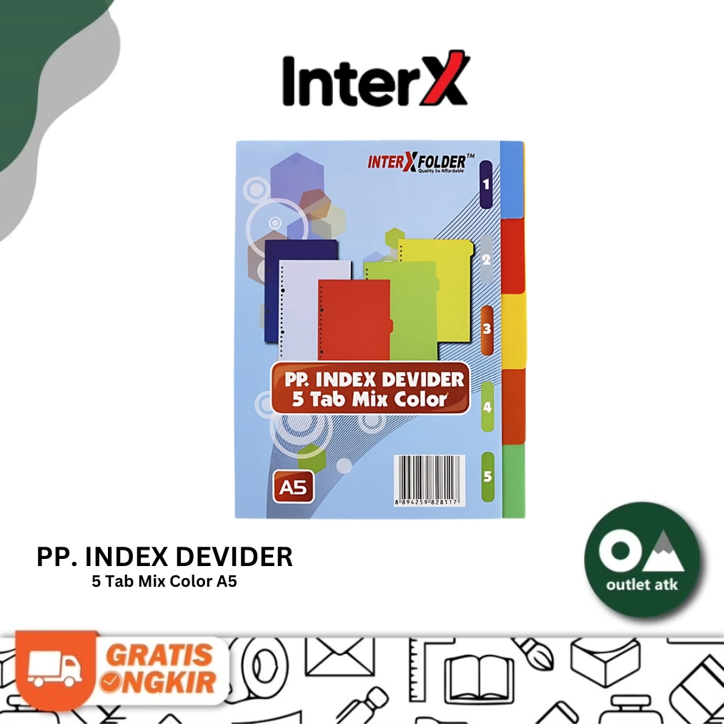 Index Divider 5 Tabs A5 Inter X per pack