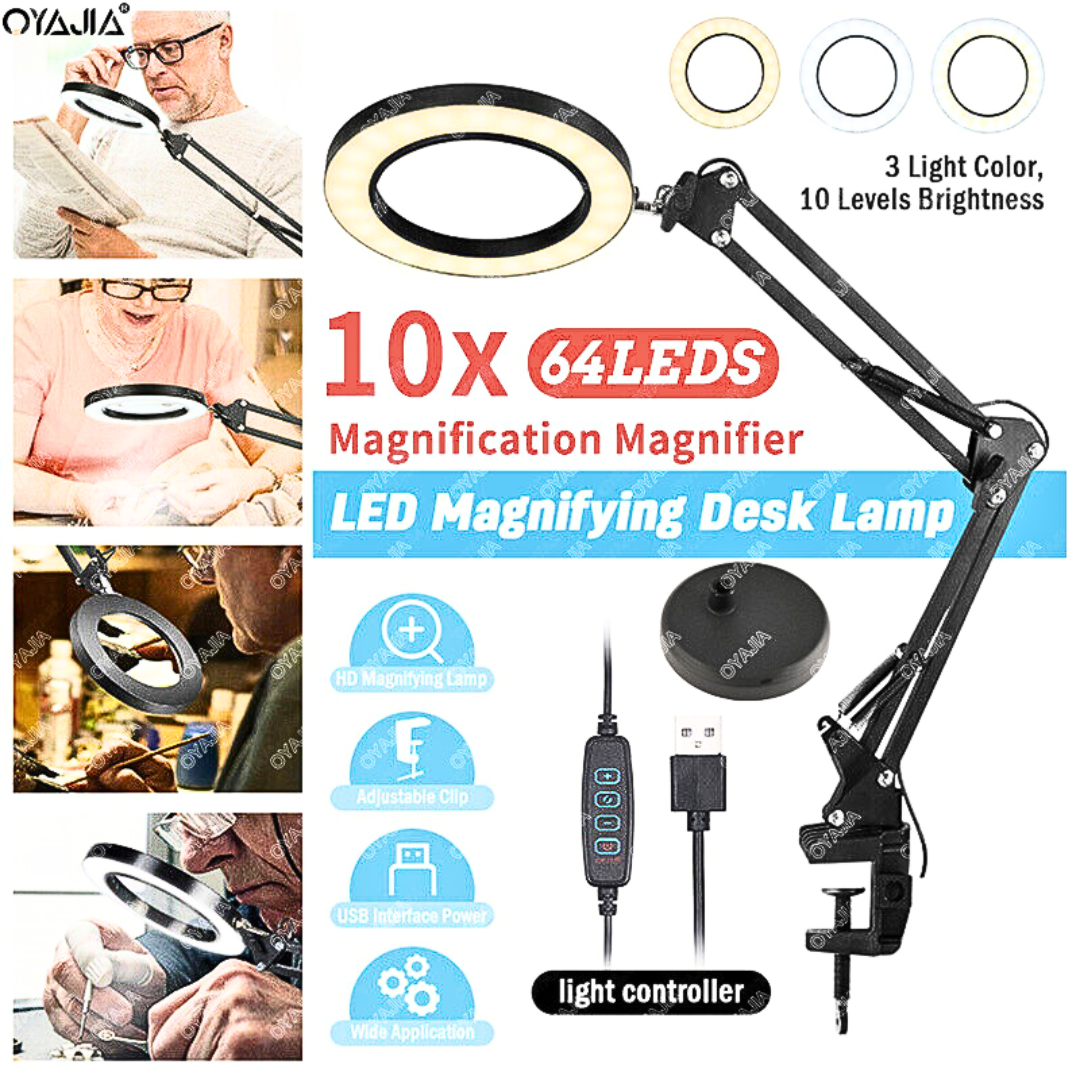 KKMOON Lampu Meja Baca LED Klip Dengan Kaca Pembesar 2x Tri Color 12W 1200 Lumens - HP-P6