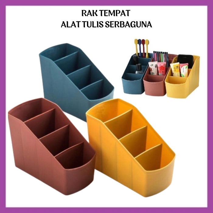 Rak Meja Tempat Alat Tulis 4 Sekat Kotak Penyimpanan ATK Pensil Pulpen Gunting Box Storage Organizer Brush Make Up Lipstick Serbaguna - FR Gallery