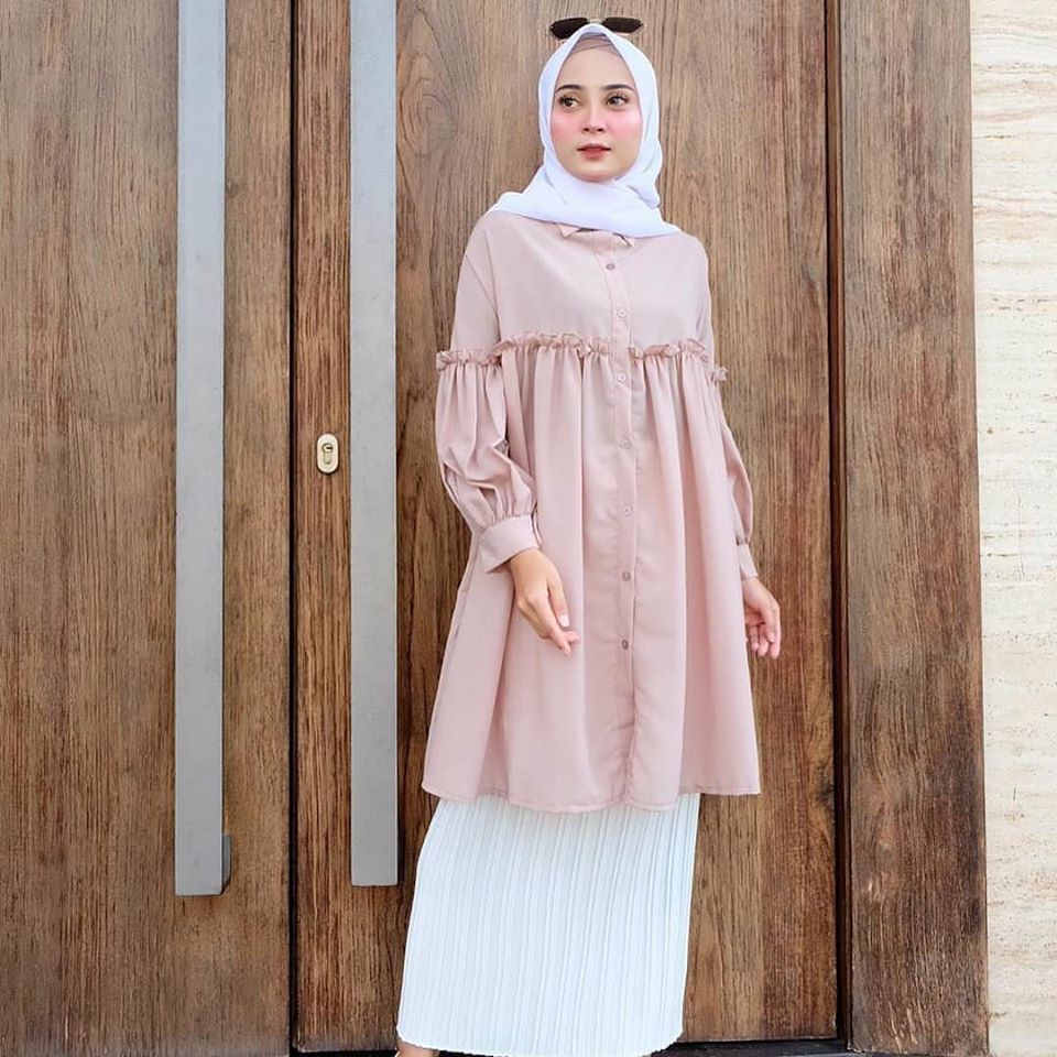 Baju Muslim Modern RUFFLE TUNIK MC Bahan MOSSCRAPE Atasan Tunik Wanita Terbaru 2020 Modern Remaja Tunic Tunik Remaja Kekinian Tunik Wanita Murah Tunik Jumbo