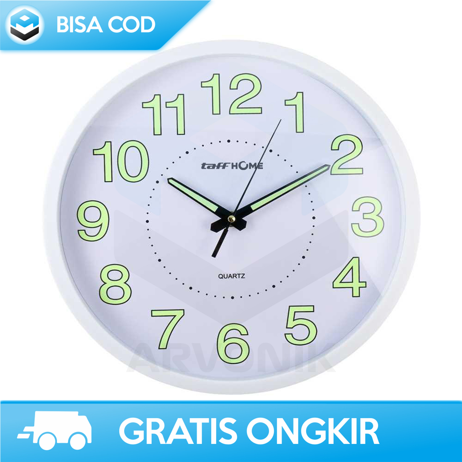 JAM DINDING GLOW IN THE DARK BULAT DESAIN LUMINOUS NYALA DALAM GELAP