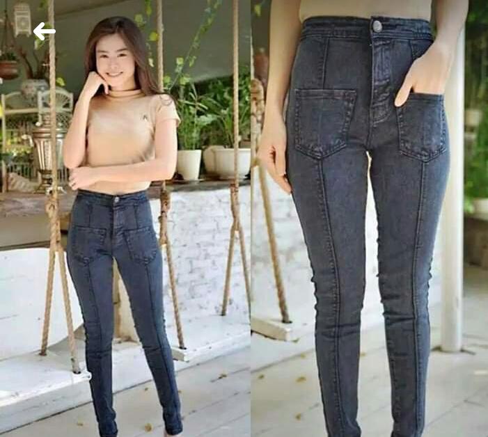 celana jeans fashion wanita haigwes / pinggang tinggi motif tulang model terbaru termurah terlaris kekinian jeans haigwes warna senaw kantong depan celana jeans fashion wanita haigwes/pinggang tinggi motif tulang
