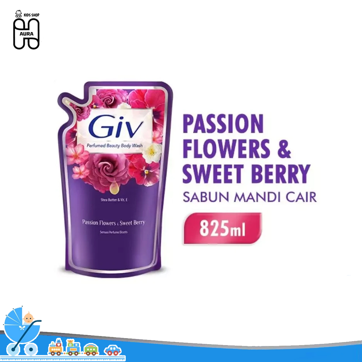 GIV Sabun Mandi Cair Reffil 825 ML / Passion Flower & Sweet Berry dan Mulberry 825ml Haura Kids Shop