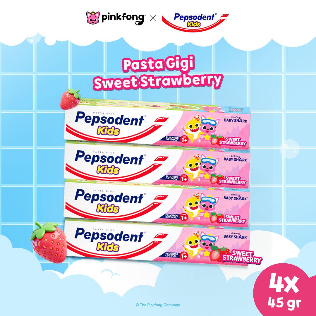 Pepsodent Kids Strawberry Toothpaste Pasta Gigi Anak 4x45gr