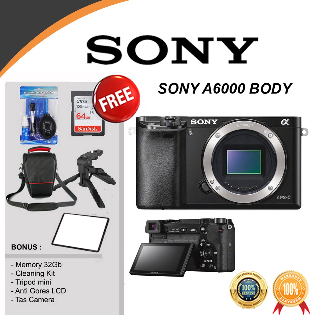 Sony Alpha 6000 Body Only Camera Paket Bonus Garansi Resmi