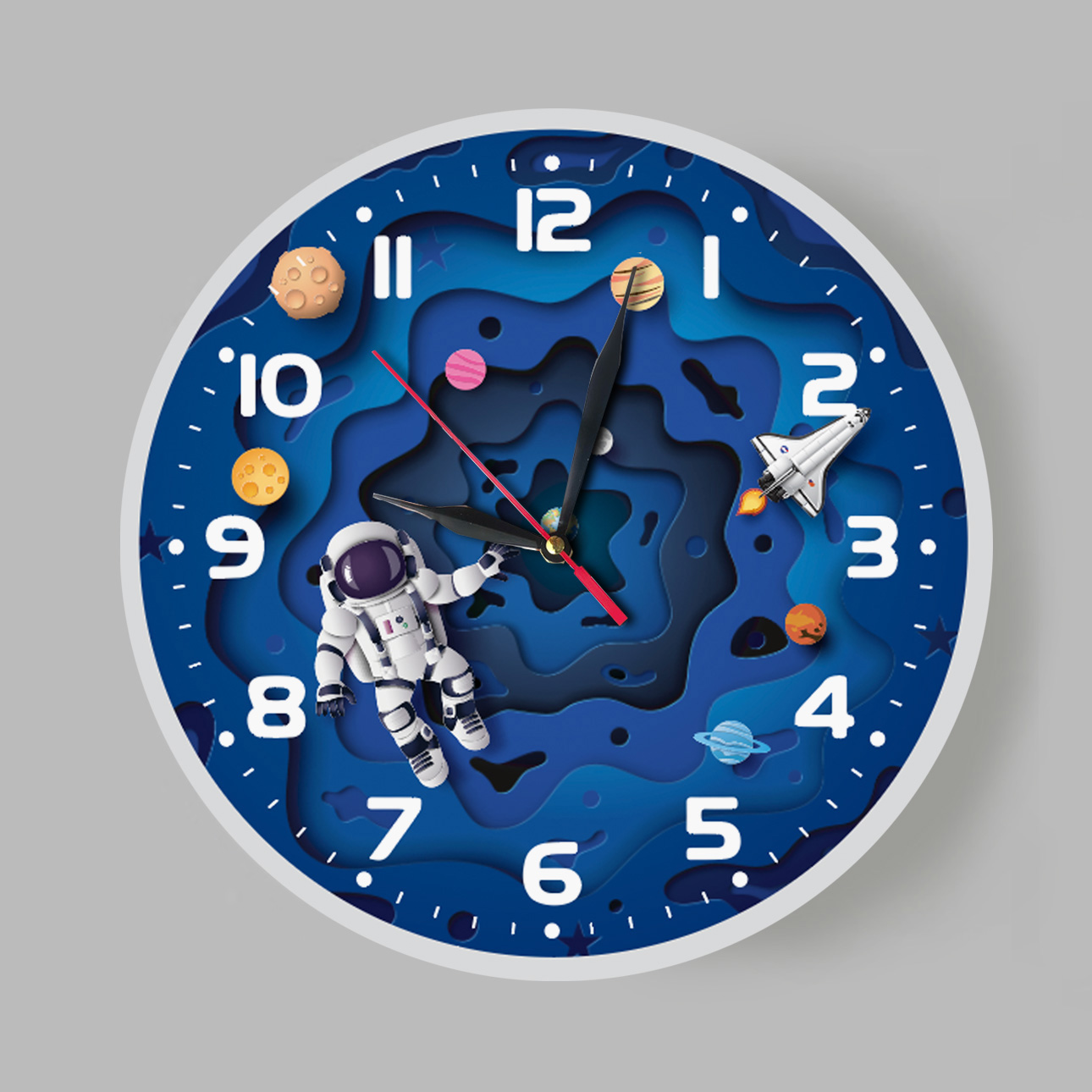 Jam Dinding Kayu Aesthetic Anak Luar angkasa Wall Clock Dinding Kamar Minimalis Tema Astronot / Animal / Sanrio Hk