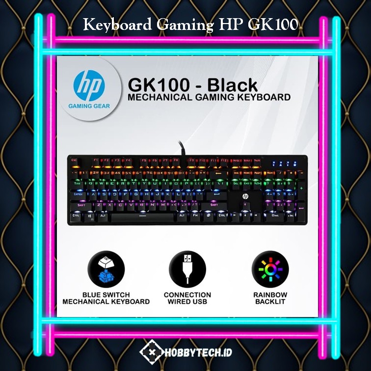 Keyboard Gaming HP GK100 - RGB Blue Switch Mechanical Keyboard - Hitam