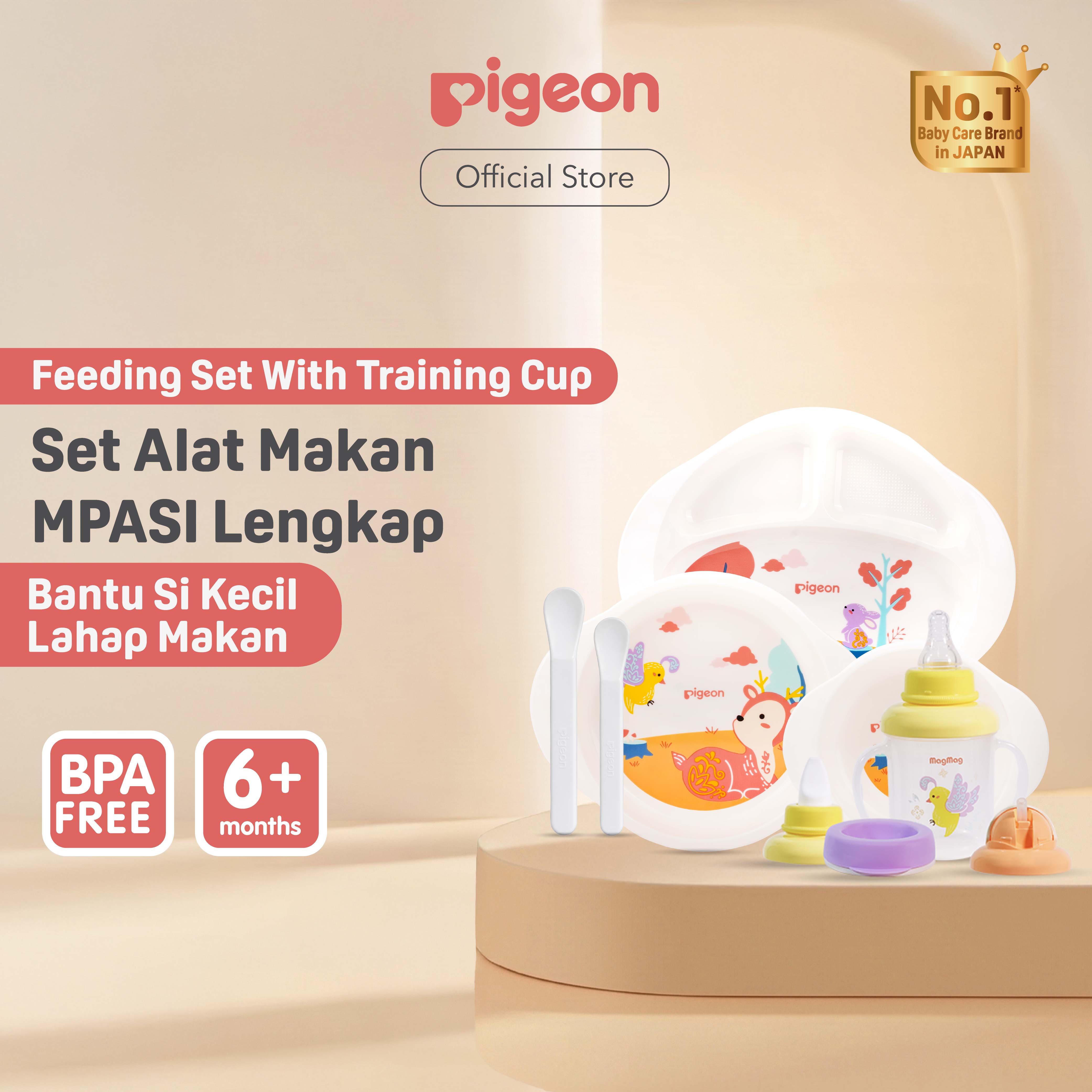 PIGEON Feeding Set With Training Cup | Perlengkapan Makan Bayi