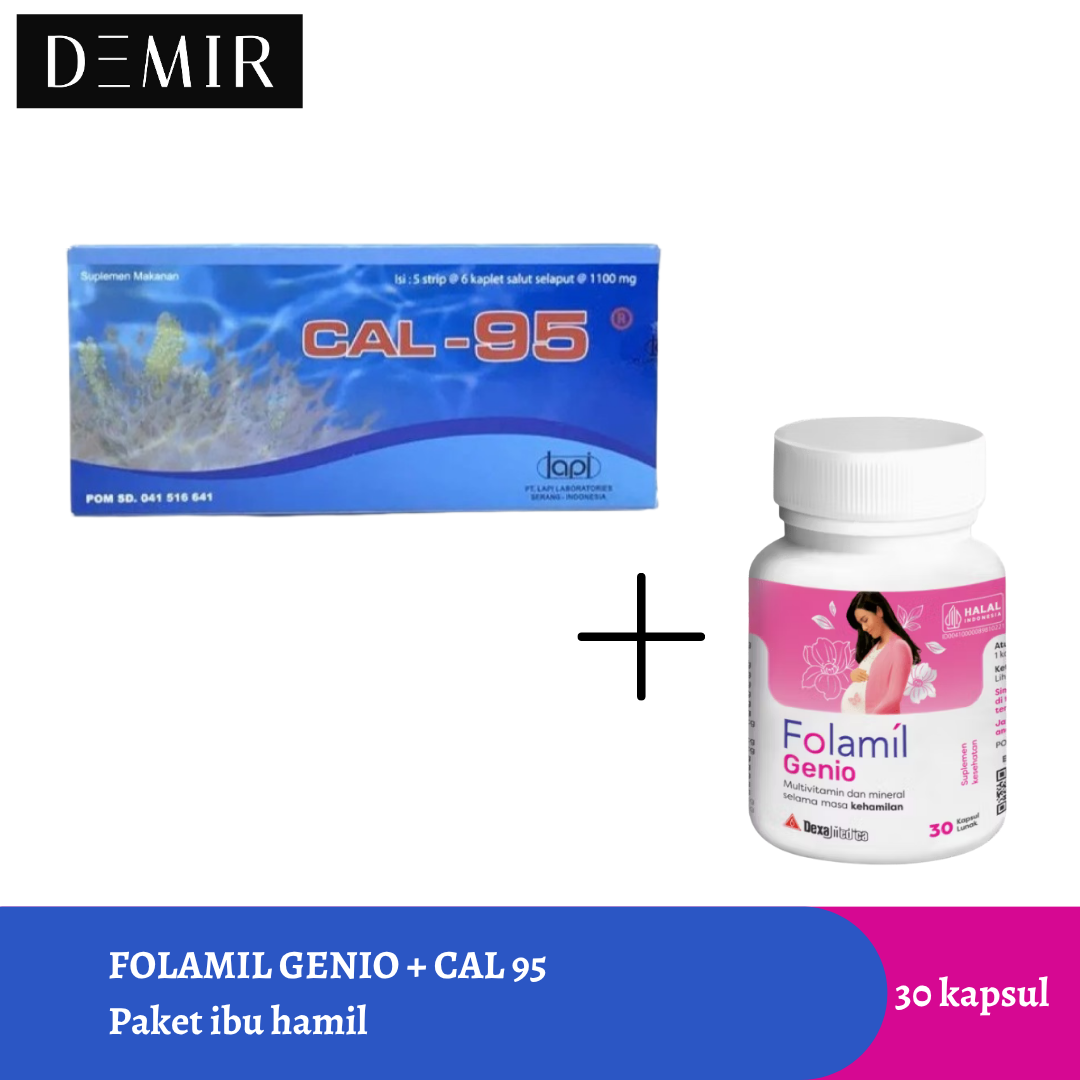 Paket Ibu Hamil Folamil Genio 30 Kapsul dan Kalsium Cal-95 30 Kaplet