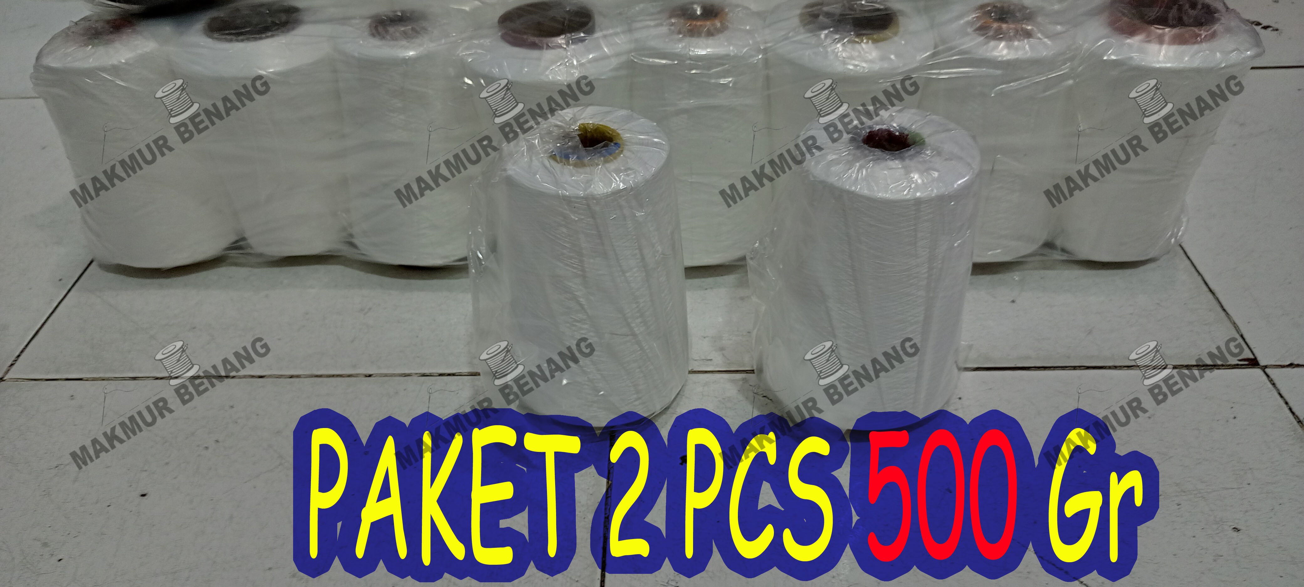 paket 2 PCS Benang Obras Polyester Wrn Putih (500 gram -+)