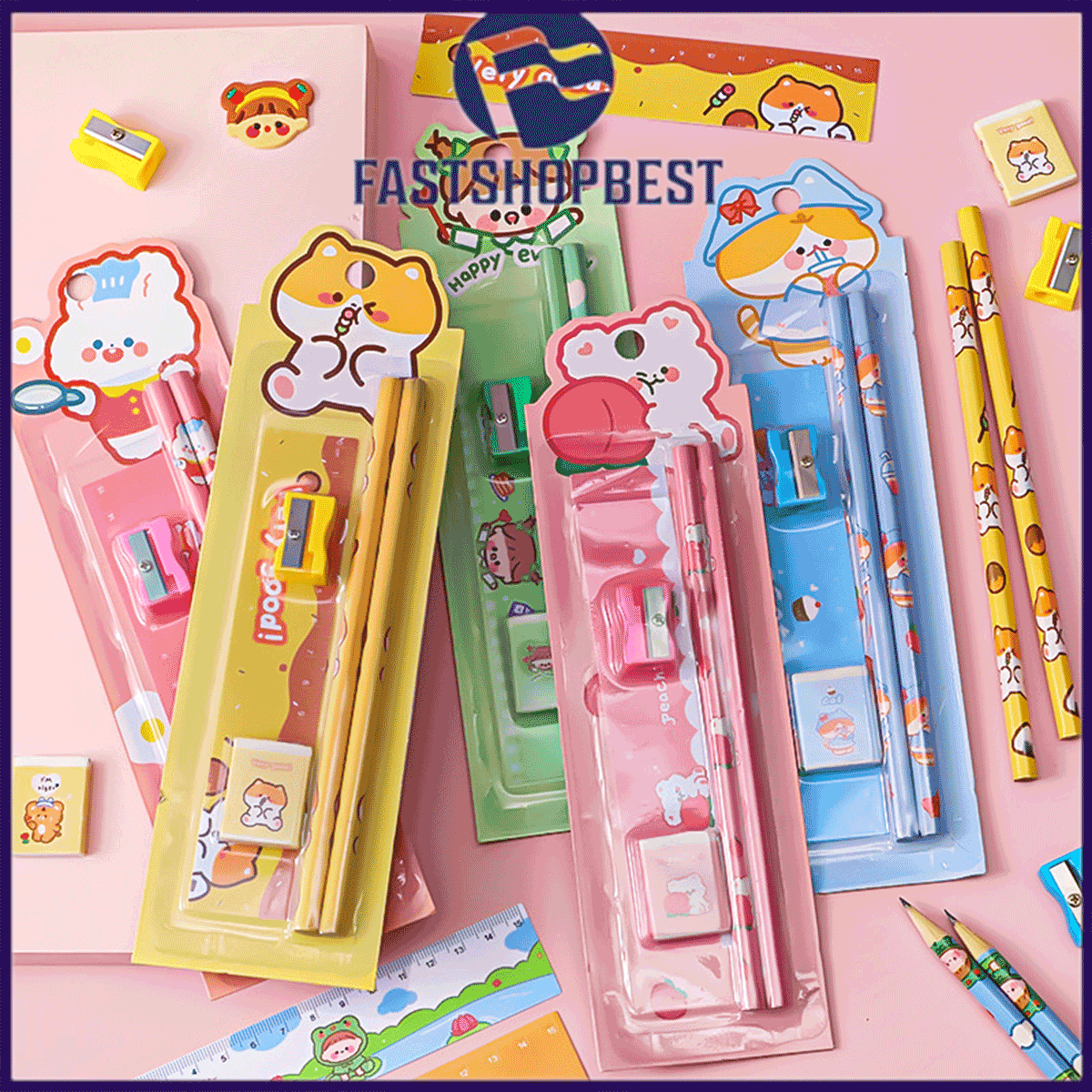 Alat Tulis Set Mini Stationary Set Sekolah 5 in 1 Pensil Set Karakter 5in1 Kartun