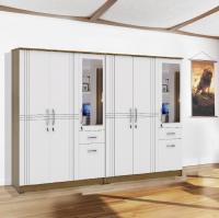 Wardrobe Gaya International 6 Pintu dengan Gantungan dan Gabinete - Putih Coklat