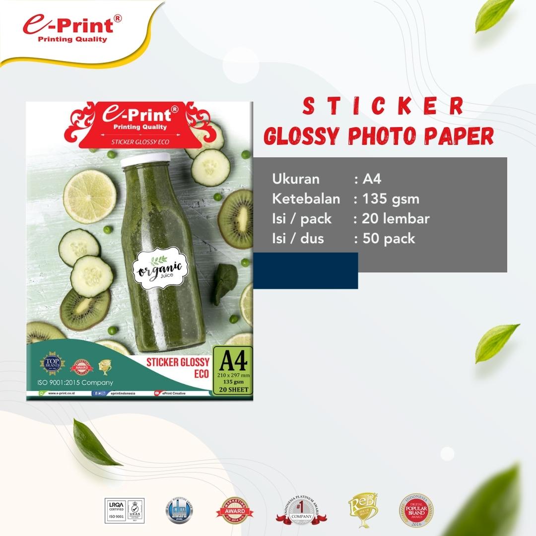 E-Print Sticker Photo Paper/Sticker Kertas Foto/Cetak Foto Sticker Glossy Photo Paper A4 135gsm - 20Sheets
