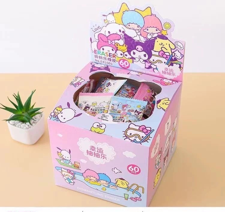(2 pcs) Penghapus Mystery Box Sanrio – Cinnamoroll Kuromi Melody Hello Kitty Pompompurin Pochacco / Blind Box Eraser Setip Lucu Karakter