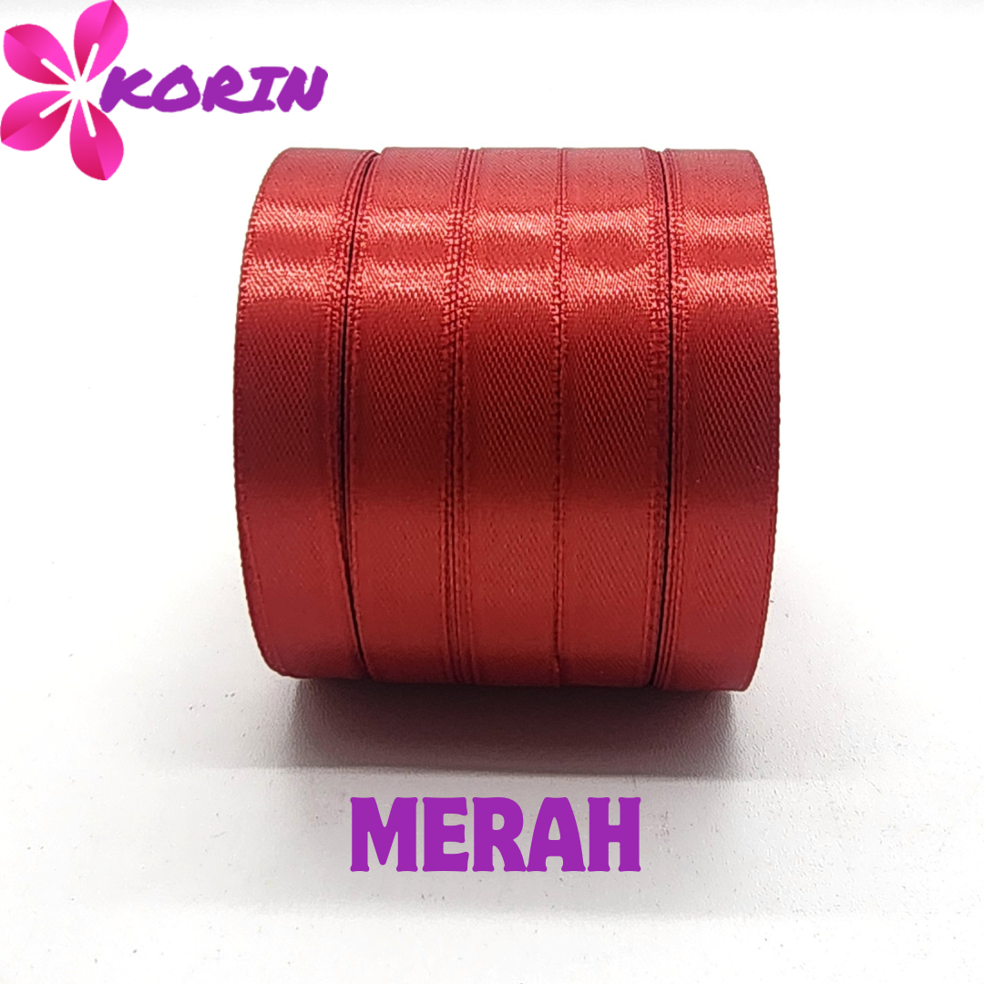 PITA SATIN 1/2 INCH (1.25 CM) (12MM)/ PITA SATIN WARNA / 20 YARDS PER-ROLL