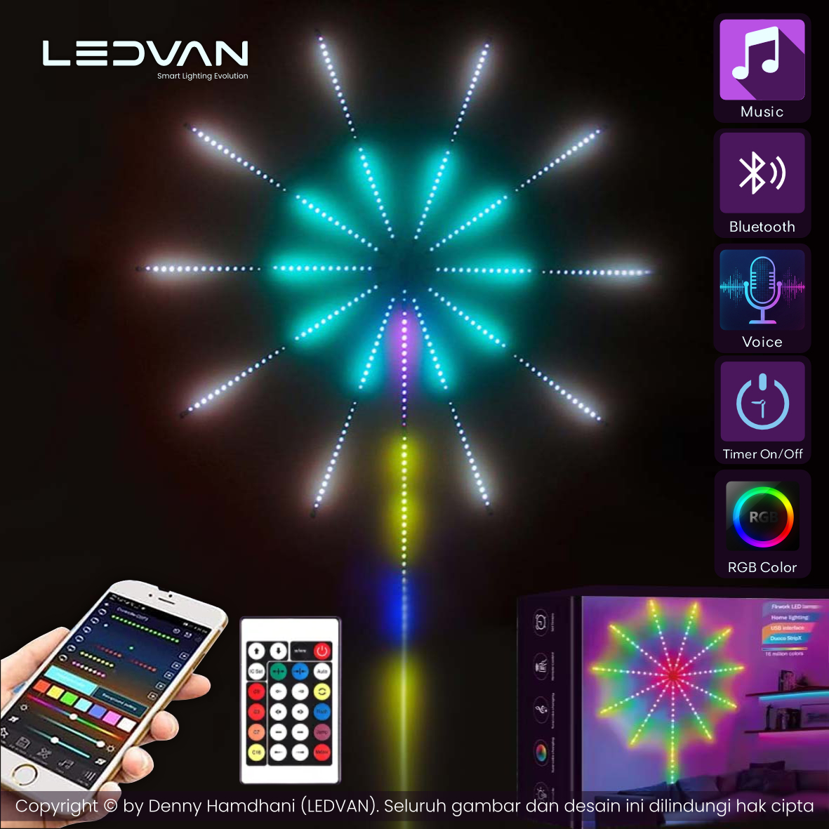 LED FIREWORK - Lampu LED Firework RGB Smart Bluetooth App Remote Control IC running sensor music lampu tempel dinding dekorasi 17 Agustus lampu merah putih hias natal ramadhan ulang tahun waterproof indoor outdoor - LEDVAN