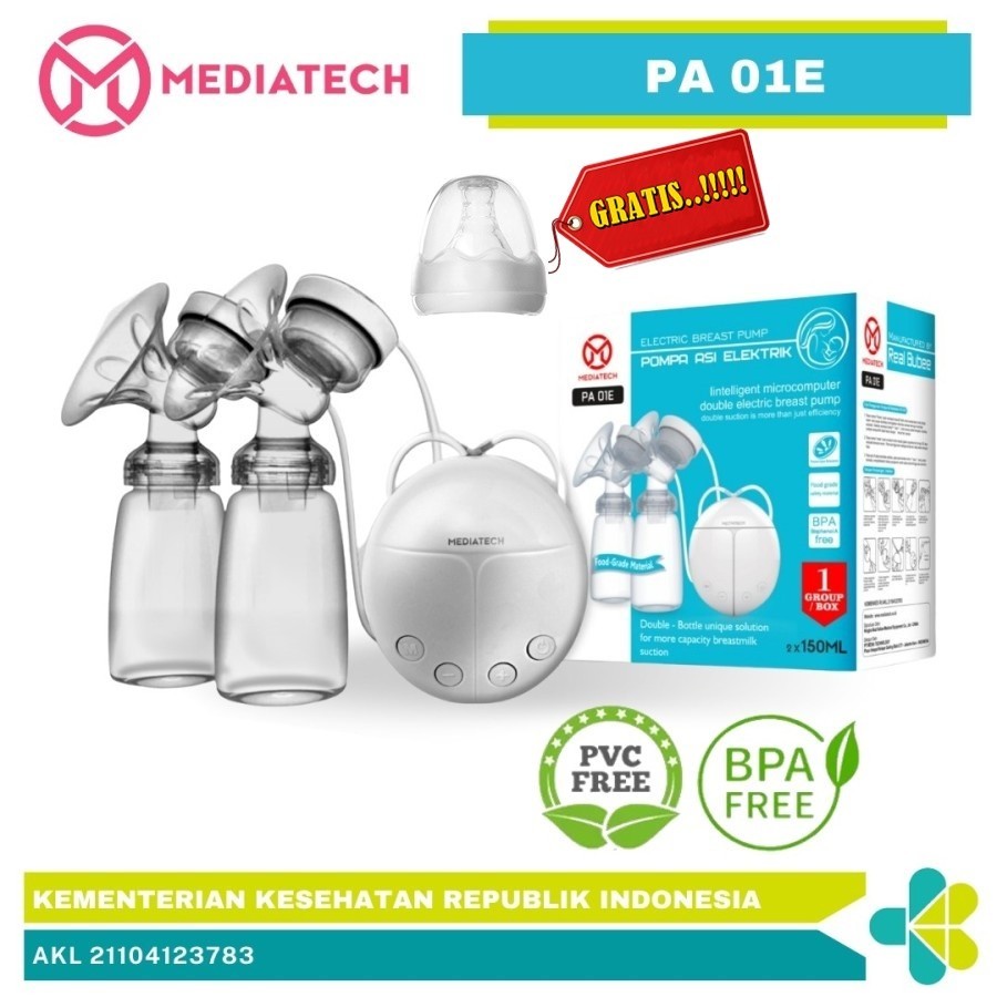 Pompa Asi Elektrik Ganda Mediatech x Real Bubee Food Grade BPA Free Breast Pump PA 01E Free DOT - B100070