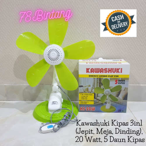 78Bintang KAWASHUKI KS 750 20W 5 Daun Kipas - Kipas Angin Jepit 3in1 (Jepit-Meja-Dinding) - Kipas...