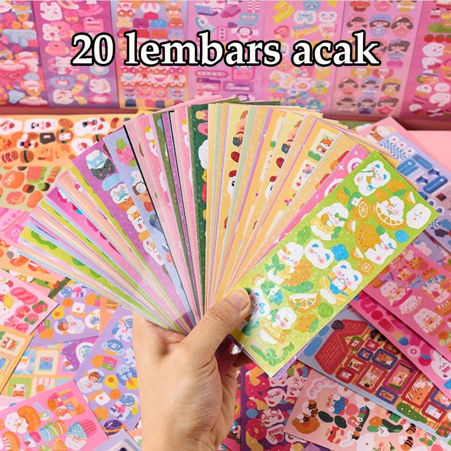 200/100/60/20Pcs Sticker Berbagai Kartun Shiny Stiker Lembar/Mahasiswa DIY Hias Bahan Stiker/Colorful Cartoon Cute Stiker Alat Tulis