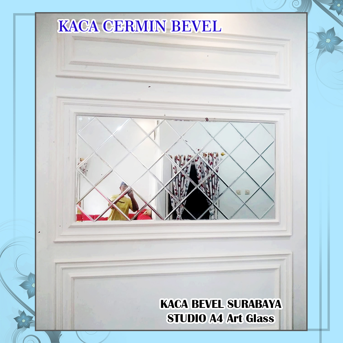 60 x 140 cm tebal 3 mm bevel 1 cm kaca cermin bevel