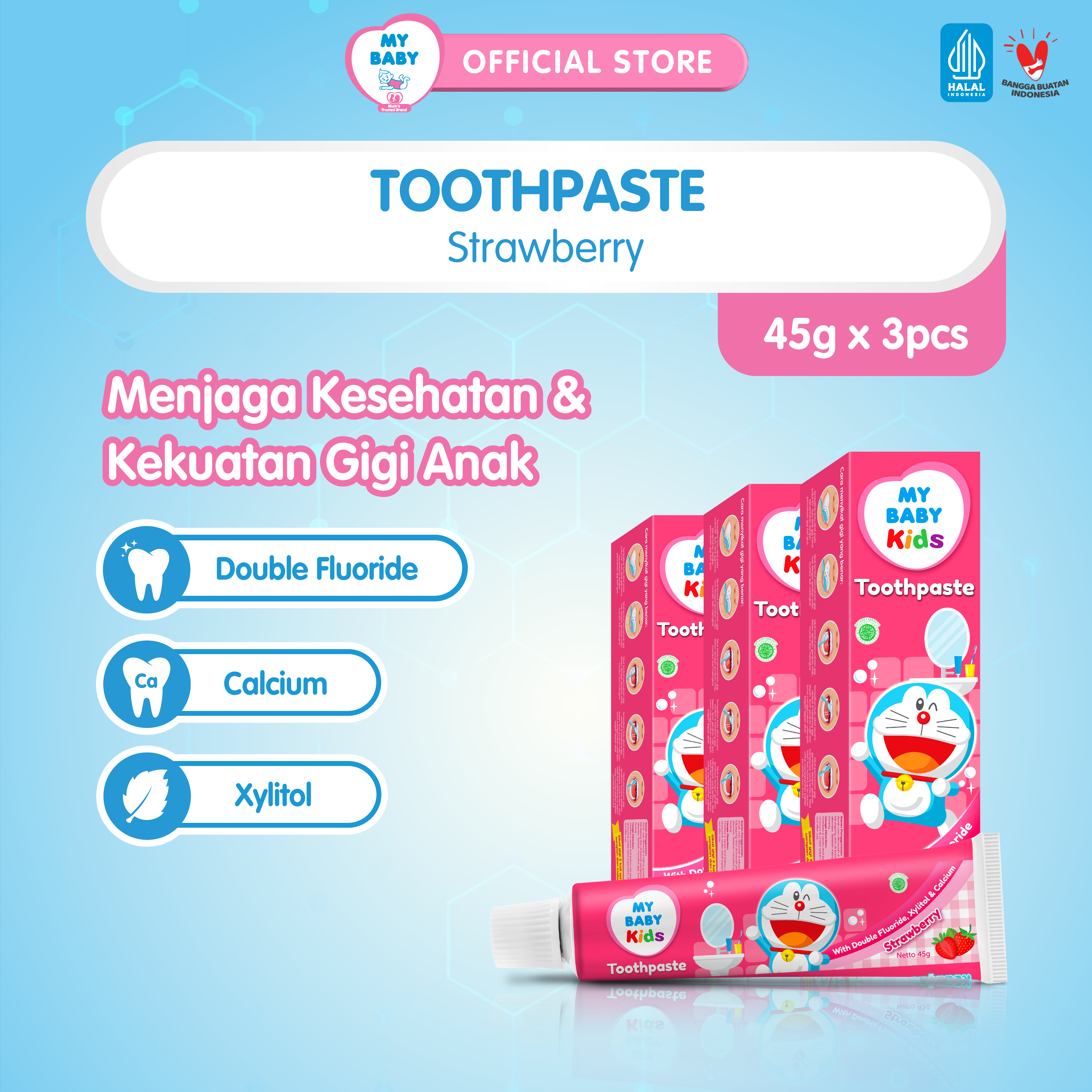My Baby Kids Toothpaste Strawberry [45 gr / 3 pcs] - Pasta Gigi Anak Rasa Stroberi - Exp: 08.2027