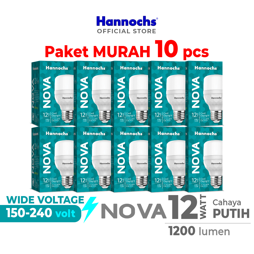 Hannochs Lampu Bohlam LED NOVA 12W Cahaya Putih Paket isi 10pcs