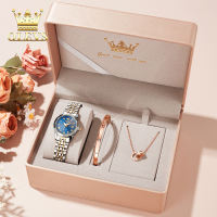 OLEVS resmi Autentik merek jam tangan wanita elegan cewek terbaru 2024 anti air asli import mewah rantai original aesthetic korea Mode Santai kalender berlian bercahaya Jam tangan kuarsa tali jam baja tahan karat set kalung gelang hadiah untuk pacar cewek
