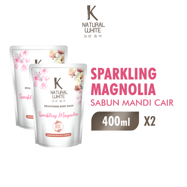 [Paket isi 2] K NATURAL WHITE Sabun Mandi Cair Magnolia Pouch 400ml