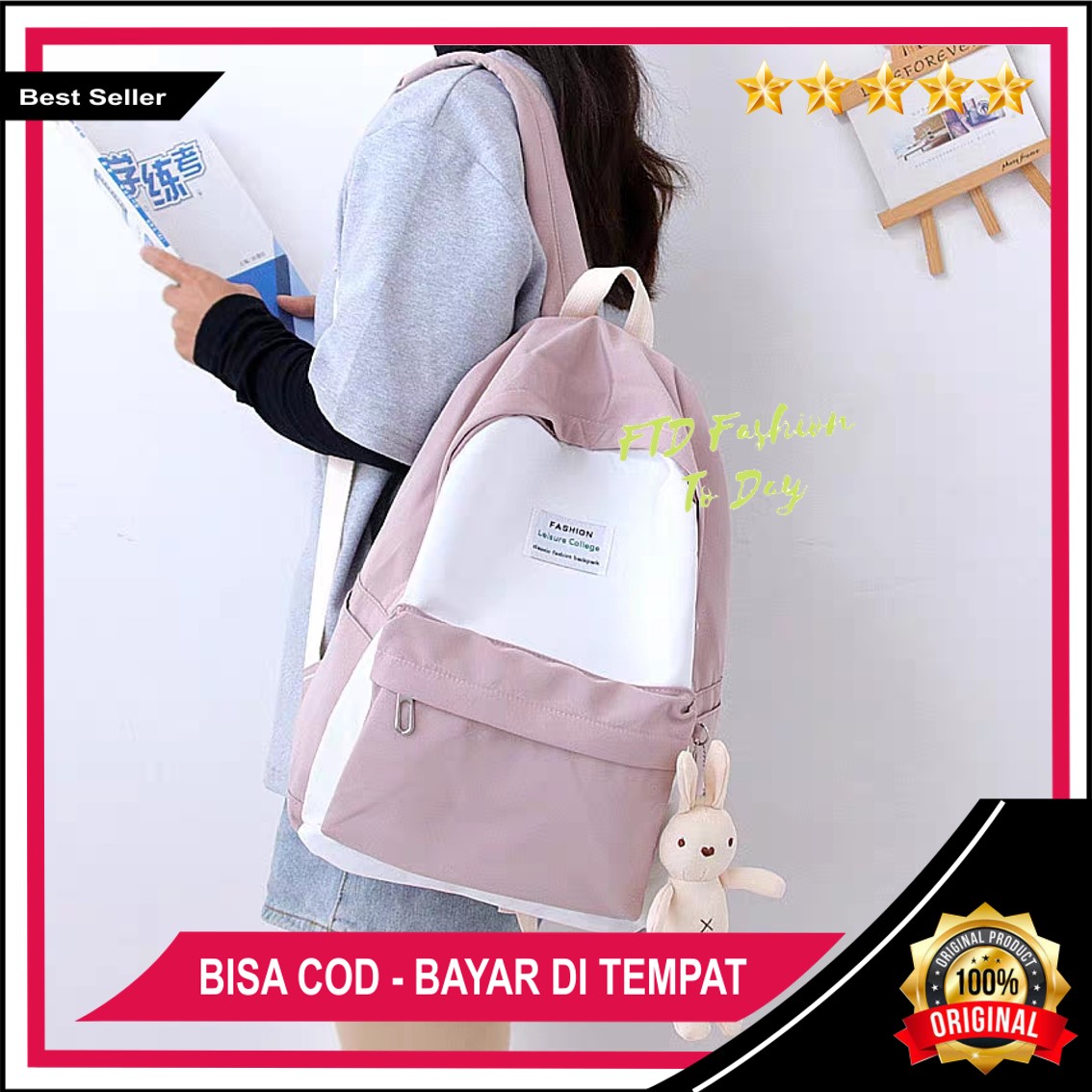 FTD Tas Ransel Anak Sekolah Remaja Wanita 2020 Gendong Kantong Korea