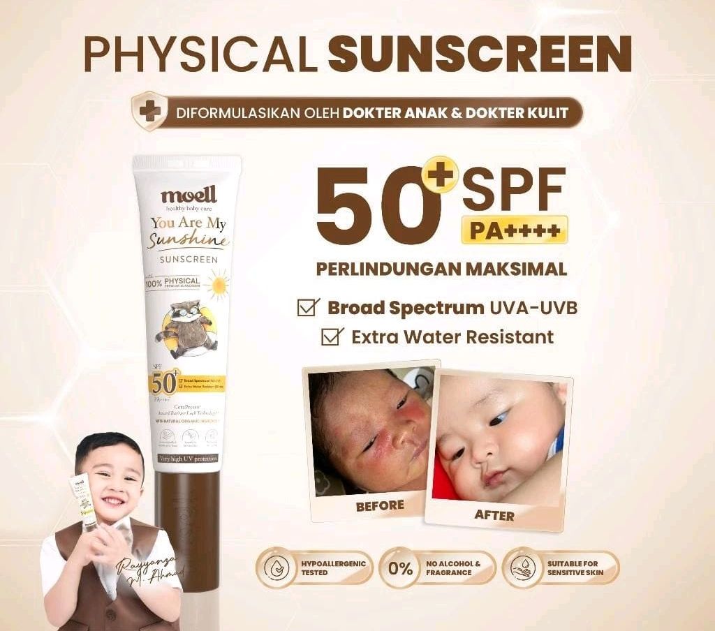 MOELL Physical sunscreen anak & bayi SPF 50PA+++ 30GR