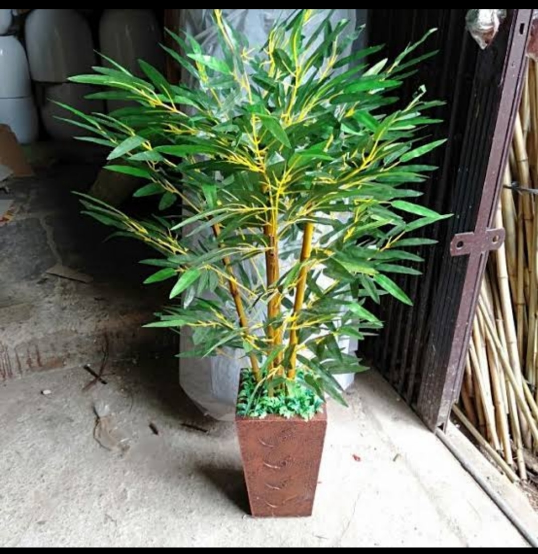 POHON BAMBU AMPEL KUNING ARTIFICIAL TINGGI 80CM TERMASUK POT MEWAH