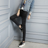 Gambar Produk Rinci Musim Gugur dan Musim Dingin Bekas Pakai Stretch Jeans Wanita Slim Slim Celana Pensil Celana Celana (hitam dan Abu-abu) -Intl Terkini